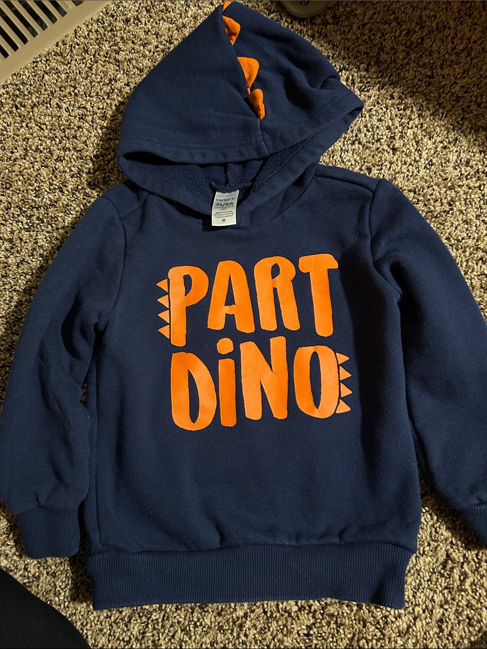 Carter's Navy Hoodie with Orange 'PART DINO' Graphic